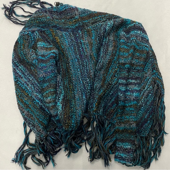 Free People Birkenstock Fringe Cascading Cardigan Sweater Blue Large - Picture 7 of 10